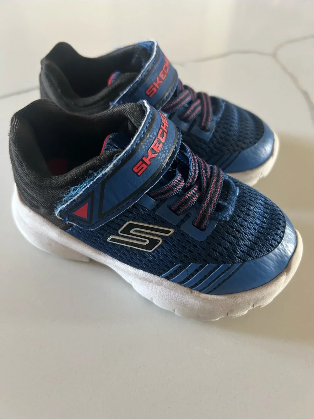 Skechers Navy and White Kids Hook-and-Loop Sneakers